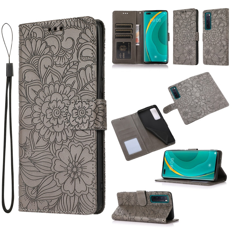 For Huawei nova 7 Pro 5G Skin Feel Embossed Sunflower Horizontal Flip Leather Case with Holder & Card Slots & Wallet & Lanyard