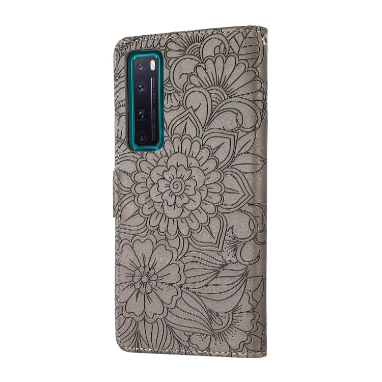 For Huawei nova 7 Pro 5G Skin Feel Embossed Sunflower Horizontal Flip Leather Case with Holder & Card Slots & Wallet & Lanyard