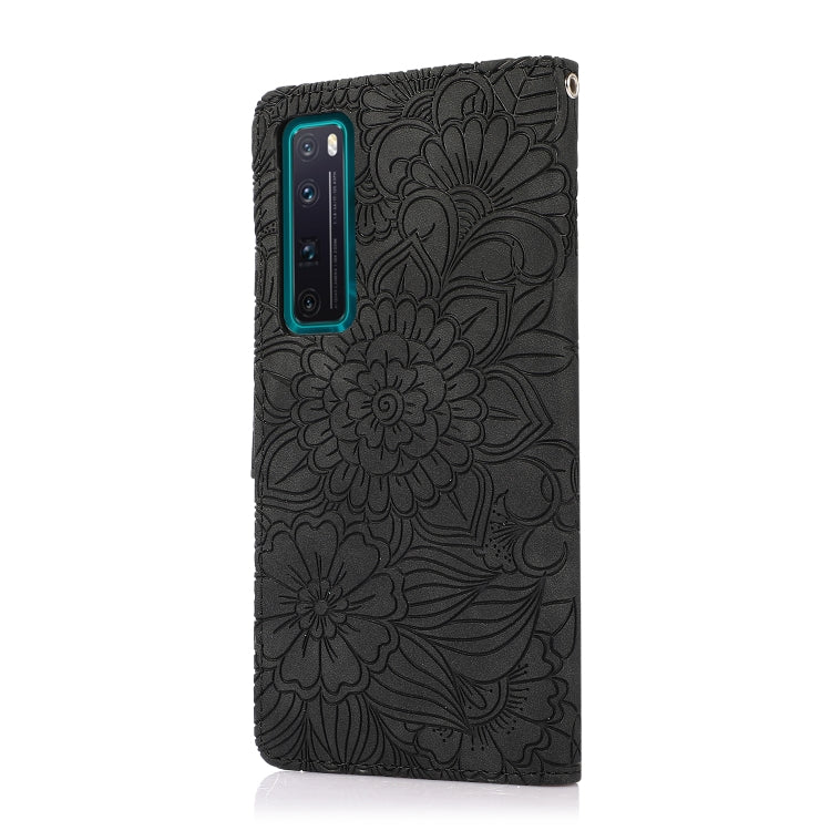 For Huawei nova 7 Pro 5G Skin Feel Embossed Sunflower Horizontal Flip Leather Case with Holder & Card Slots & Wallet & Lanyard