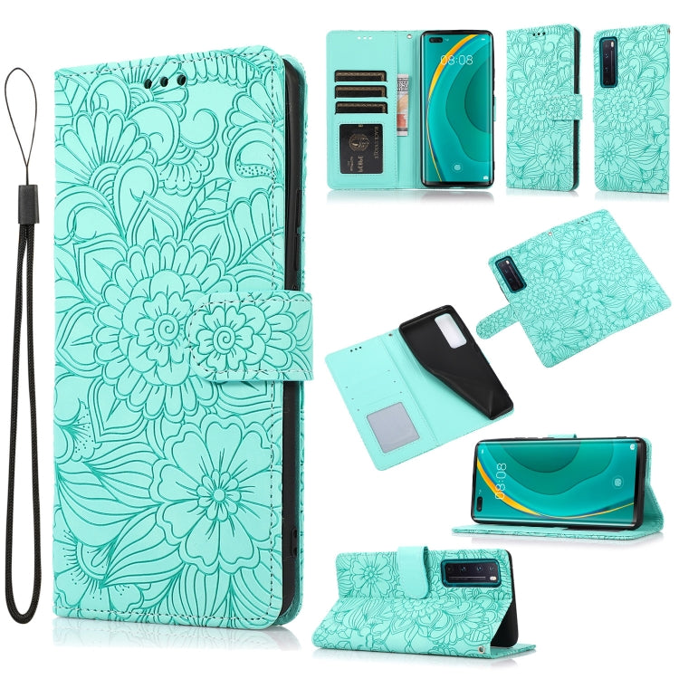 For Huawei nova 7 Pro 5G Skin Feel Embossed Sunflower Horizontal Flip Leather Case with Holder & Card Slots & Wallet & Lanyard