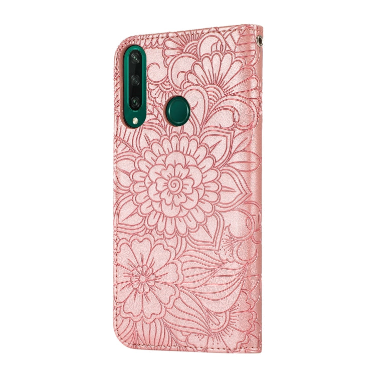 For Huawei Y6p Skin Feel Embossed Sunflower Horizontal Flip Leather Case with Holder & Card Slots & Wallet & Lanyard