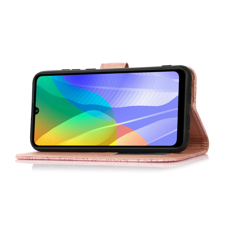 For Huawei Y6p Skin Feel Embossed Sunflower Horizontal Flip Leather Case with Holder & Card Slots & Wallet & Lanyard