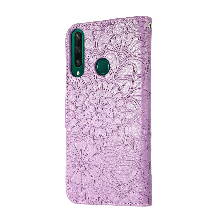 For Huawei Y6p Skin Feel Embossed Sunflower Horizontal Flip Leather Case with Holder & Card Slots & Wallet & Lanyard