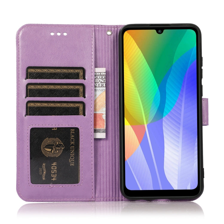 For Huawei Y6p Skin Feel Embossed Sunflower Horizontal Flip Leather Case with Holder & Card Slots & Wallet & Lanyard