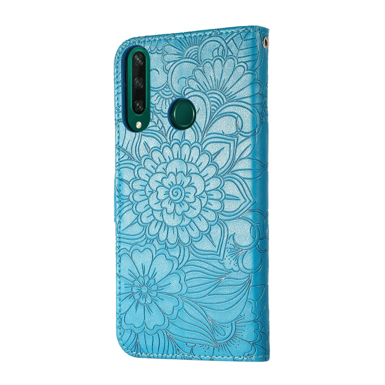 For Huawei Y6p Skin Feel Embossed Sunflower Horizontal Flip Leather Case with Holder & Card Slots & Wallet & Lanyard