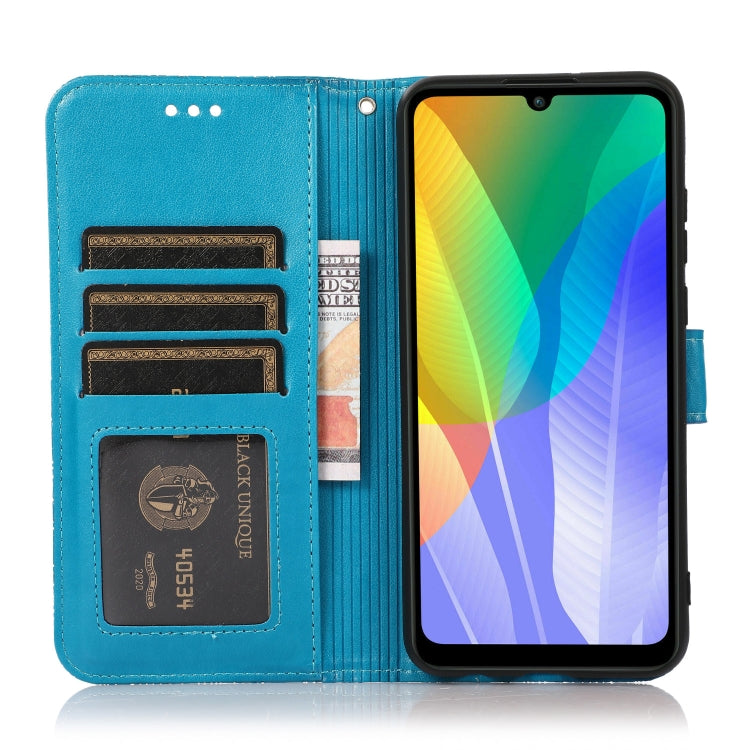 For Huawei Y6p Skin Feel Embossed Sunflower Horizontal Flip Leather Case with Holder & Card Slots & Wallet & Lanyard
