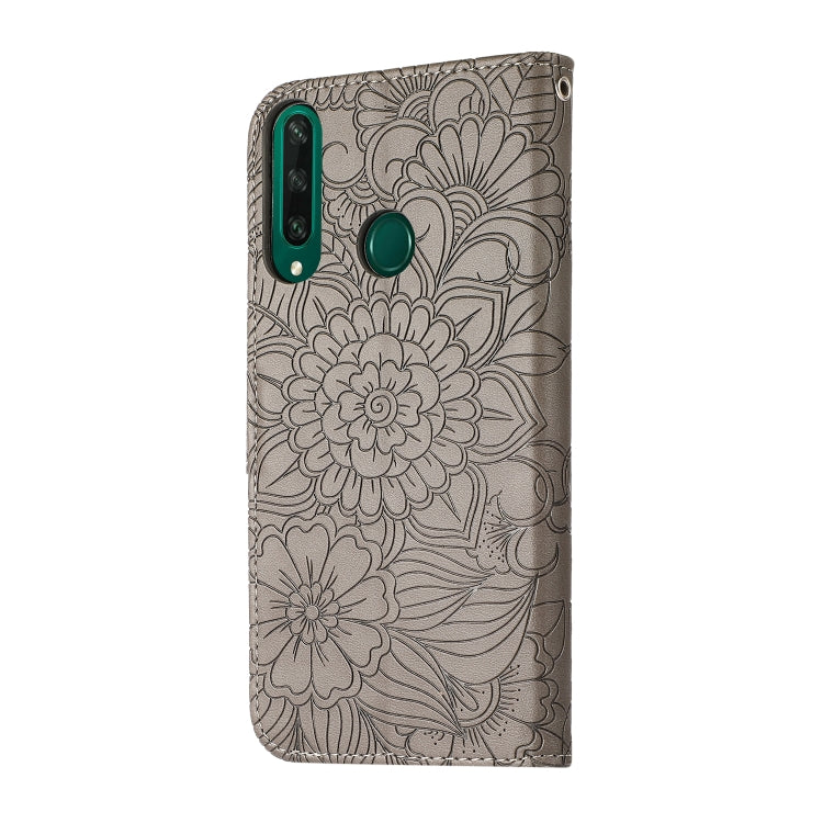 For Huawei Y6p Skin Feel Embossed Sunflower Horizontal Flip Leather Case with Holder & Card Slots & Wallet & Lanyard