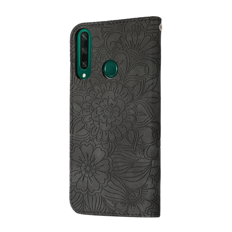For Huawei Y6p Skin Feel Embossed Sunflower Horizontal Flip Leather Case with Holder & Card Slots & Wallet & Lanyard