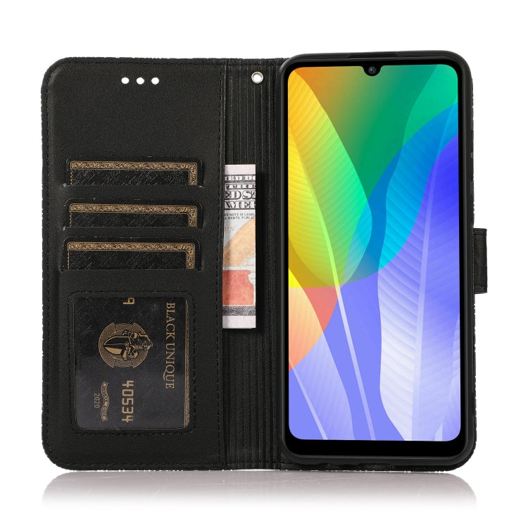 For Huawei Y6p Skin Feel Embossed Sunflower Horizontal Flip Leather Case with Holder & Card Slots & Wallet & Lanyard
