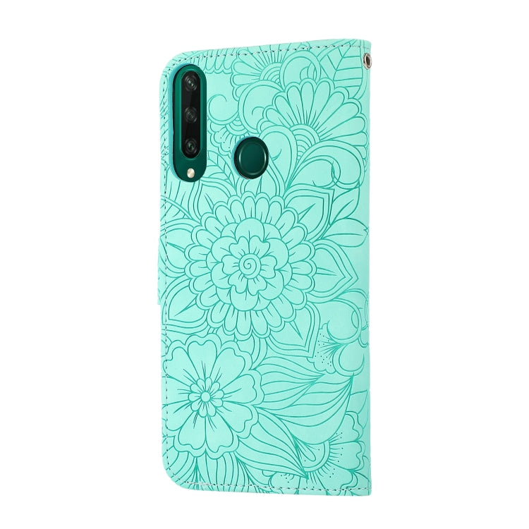 For Huawei Y6p Skin Feel Embossed Sunflower Horizontal Flip Leather Case with Holder & Card Slots & Wallet & Lanyard