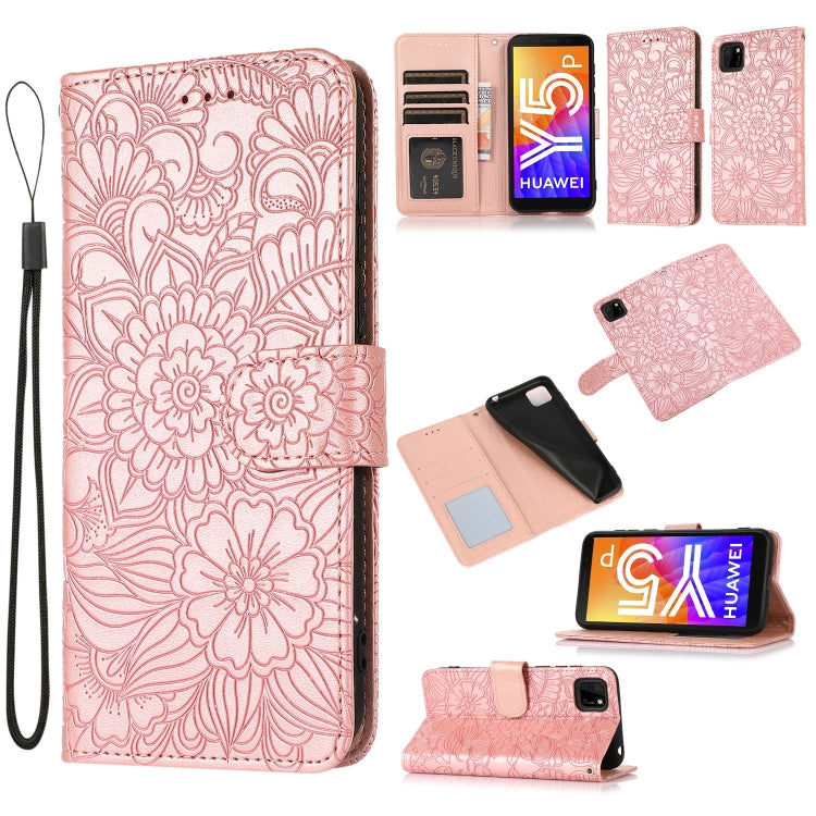 For Huawei Y5p Skin Feel Embossed Sunflower Horizontal Flip Leather Case with Holder & Card Slots & Wallet & Lanyard