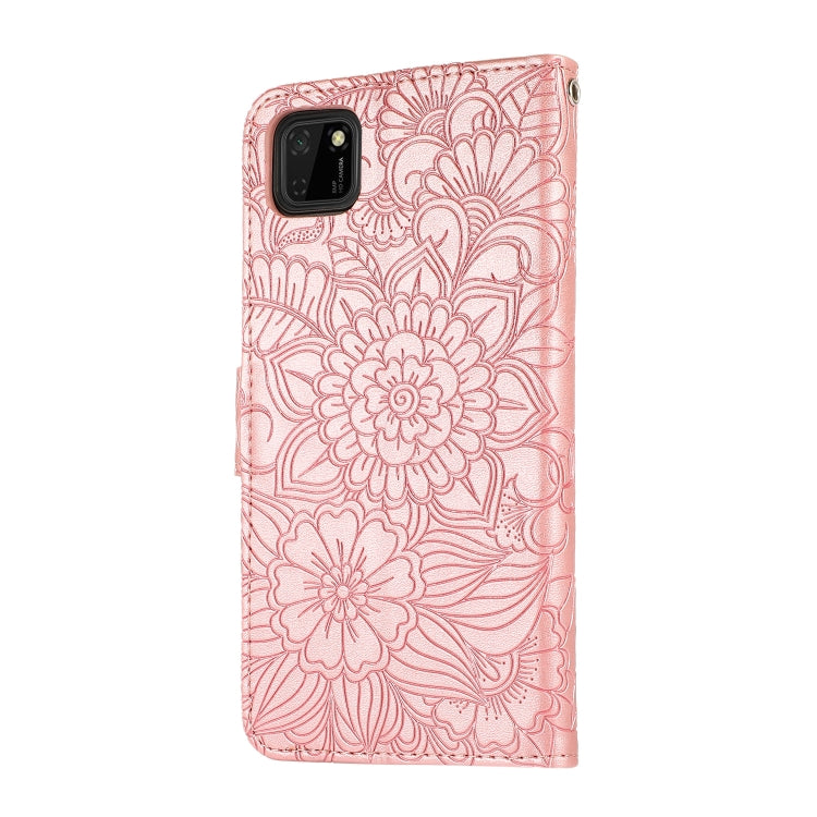 For Huawei Y5p Skin Feel Embossed Sunflower Horizontal Flip Leather Case with Holder & Card Slots & Wallet & Lanyard