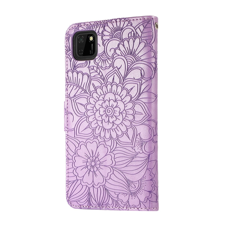 For Huawei Y5p Skin Feel Embossed Sunflower Horizontal Flip Leather Case with Holder & Card Slots & Wallet & Lanyard