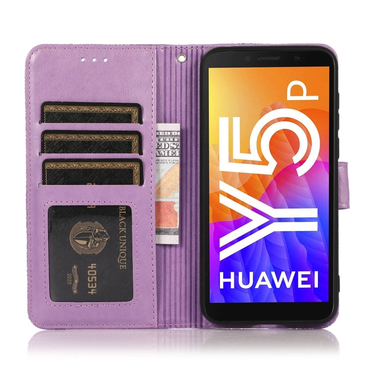 For Huawei Y5p Skin Feel Embossed Sunflower Horizontal Flip Leather Case with Holder & Card Slots & Wallet & Lanyard