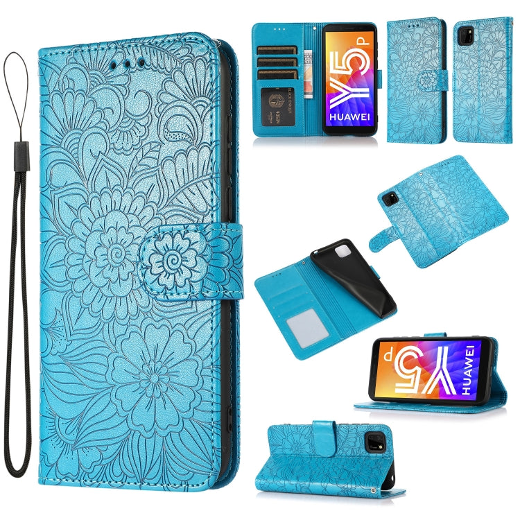 For Huawei Y5p Skin Feel Embossed Sunflower Horizontal Flip Leather Case with Holder & Card Slots & Wallet & Lanyard