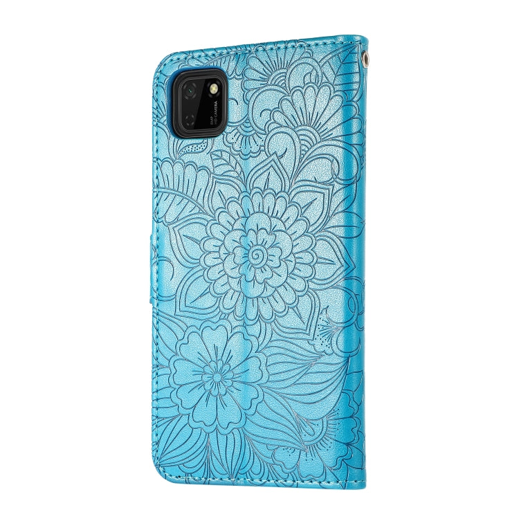 For Huawei Y5p Skin Feel Embossed Sunflower Horizontal Flip Leather Case with Holder & Card Slots & Wallet & Lanyard