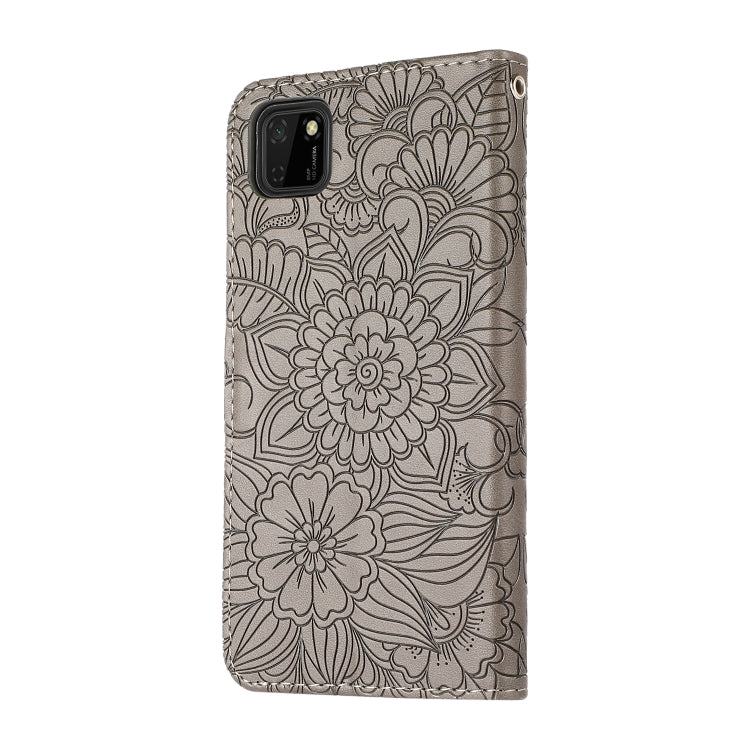 For Huawei Y5p Skin Feel Embossed Sunflower Horizontal Flip Leather Case with Holder & Card Slots & Wallet & Lanyard
