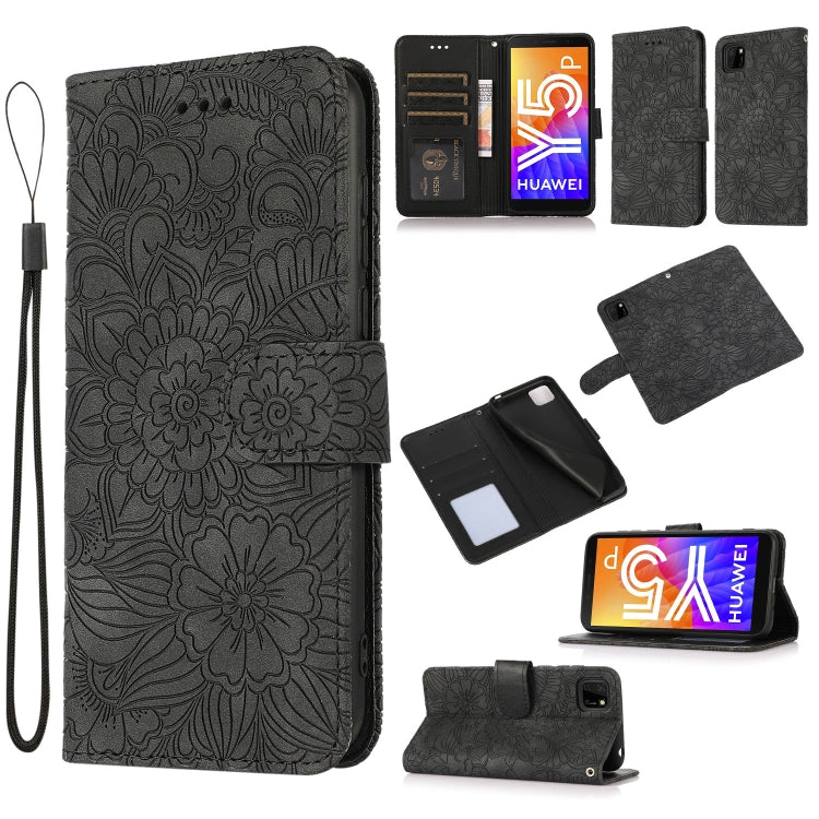 For Huawei Y5p Skin Feel Embossed Sunflower Horizontal Flip Leather Case with Holder & Card Slots & Wallet & Lanyard