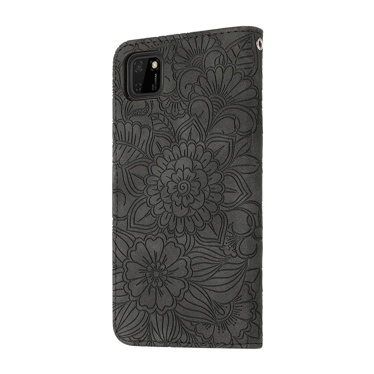For Huawei Y5p Skin Feel Embossed Sunflower Horizontal Flip Leather Case with Holder & Card Slots & Wallet & Lanyard