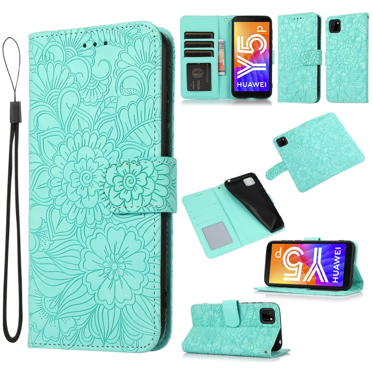 For Huawei Y5p Skin Feel Embossed Sunflower Horizontal Flip Leather Case with Holder & Card Slots & Wallet & Lanyard