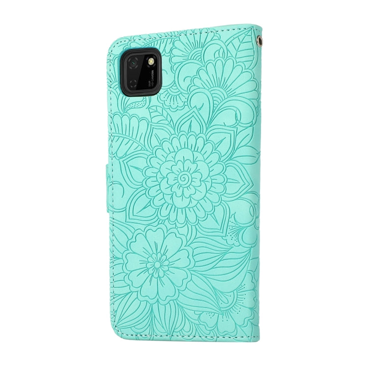 For Huawei Y5p Skin Feel Embossed Sunflower Horizontal Flip Leather Case with Holder & Card Slots & Wallet & Lanyard