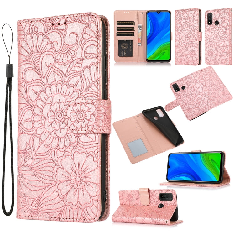 For Huawei P smart 2020 Skin Feel Embossed Sunflower Horizontal Flip Leather Case with Holder & Card Slots & Wallet & Lanyard
