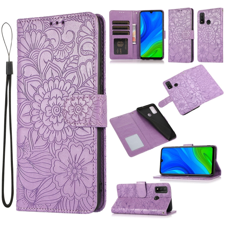 For Huawei P smart 2020 Skin Feel Embossed Sunflower Horizontal Flip Leather Case with Holder & Card Slots & Wallet & Lanyard