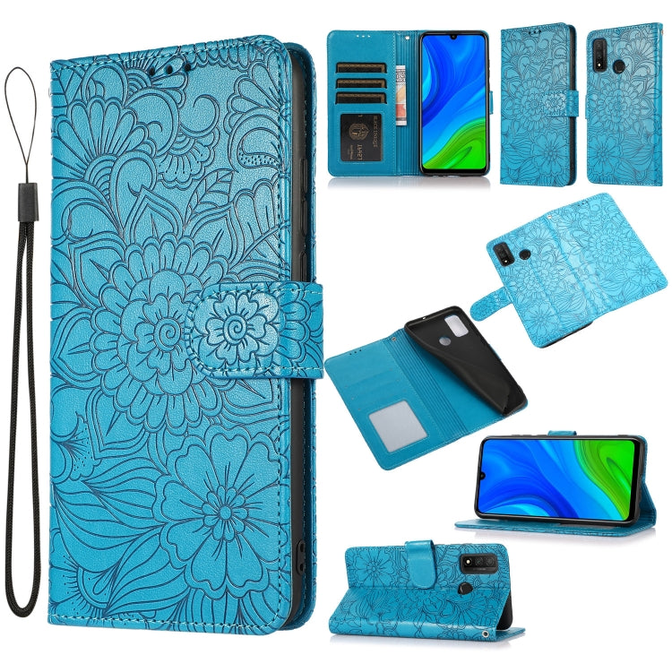 For Huawei P smart 2020 Skin Feel Embossed Sunflower Horizontal Flip Leather Case with Holder & Card Slots & Wallet & Lanyard
