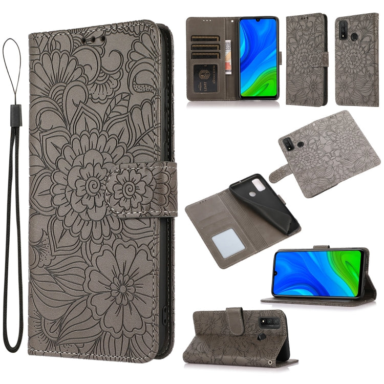 For Huawei P smart 2020 Skin Feel Embossed Sunflower Horizontal Flip Leather Case with Holder & Card Slots & Wallet & Lanyard
