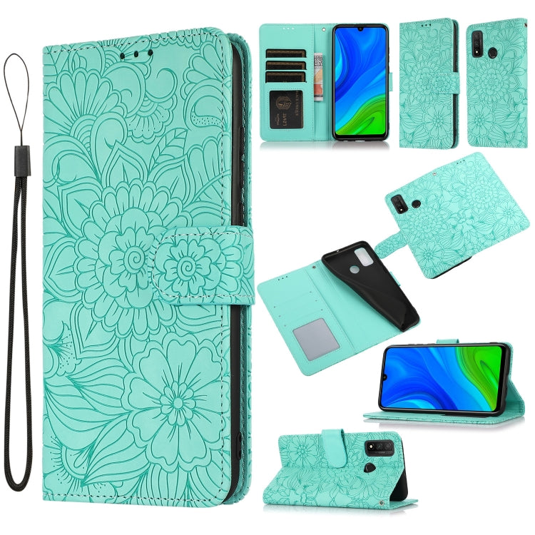 For Huawei P smart 2020 Skin Feel Embossed Sunflower Horizontal Flip Leather Case with Holder & Card Slots & Wallet & Lanyard