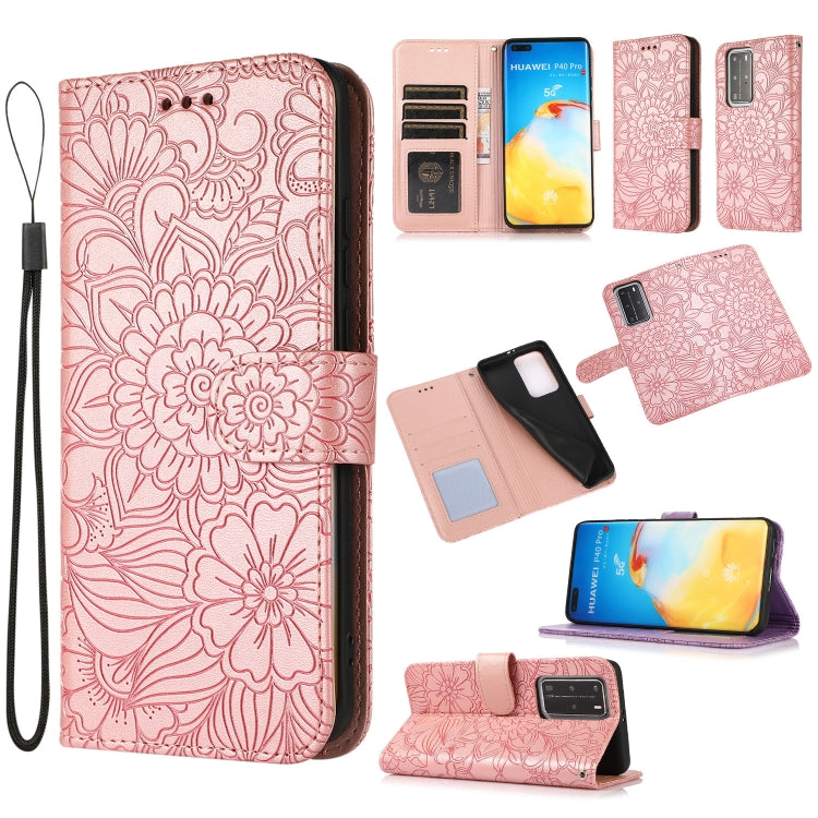 For Huawei P40 Pro Skin Feel Embossed Sunflower Horizontal Flip Leather Case with Holder & Card Slots & Wallet & Lanyard