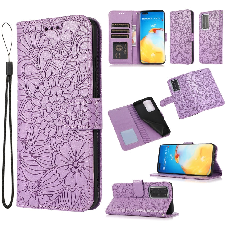 For Huawei P40 Pro Skin Feel Embossed Sunflower Horizontal Flip Leather Case with Holder & Card Slots & Wallet & Lanyard