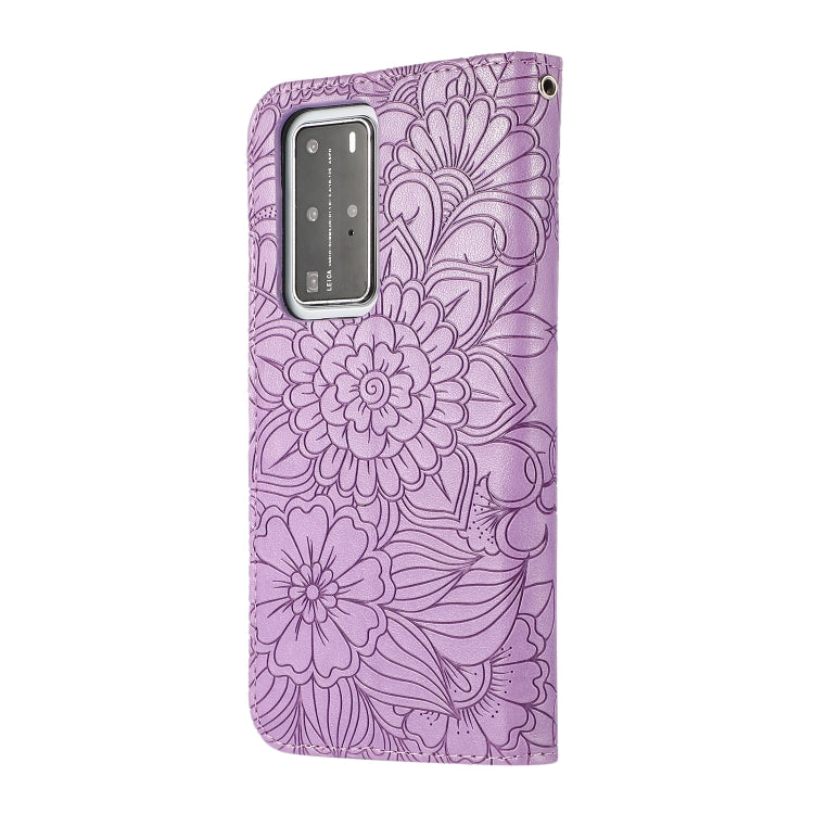 For Huawei P40 Pro Skin Feel Embossed Sunflower Horizontal Flip Leather Case with Holder & Card Slots & Wallet & Lanyard