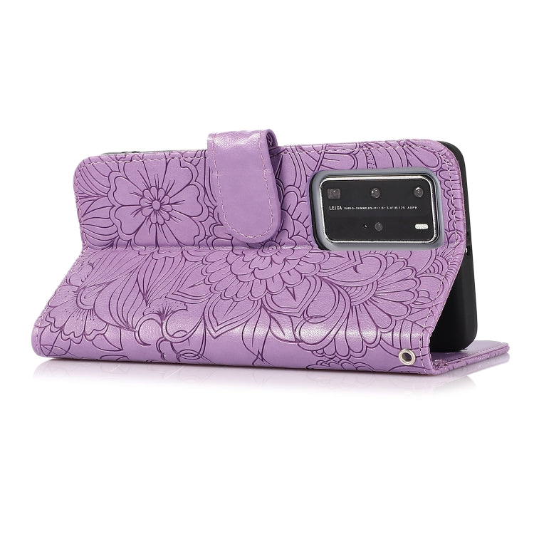 For Huawei P40 Pro Skin Feel Embossed Sunflower Horizontal Flip Leather Case with Holder & Card Slots & Wallet & Lanyard