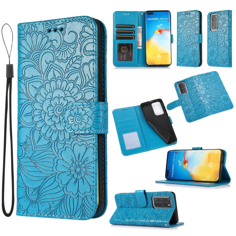 For Huawei P40 Pro Skin Feel Embossed Sunflower Horizontal Flip Leather Case with Holder & Card Slots & Wallet & Lanyard