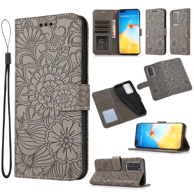 For Huawei P40 Pro Skin Feel Embossed Sunflower Horizontal Flip Leather Case with Holder & Card Slots & Wallet & Lanyard