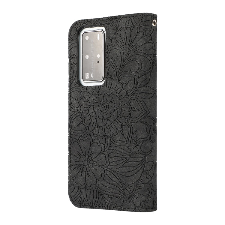 For Huawei P40 Pro Skin Feel Embossed Sunflower Horizontal Flip Leather Case with Holder & Card Slots & Wallet & Lanyard