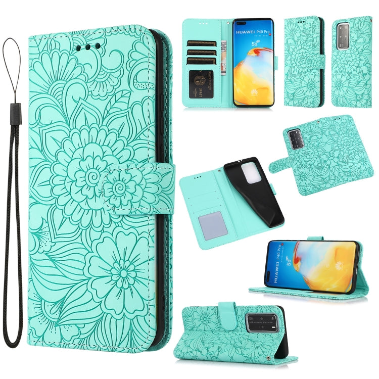 For Huawei P40 Pro Skin Feel Embossed Sunflower Horizontal Flip Leather Case with Holder & Card Slots & Wallet & Lanyard