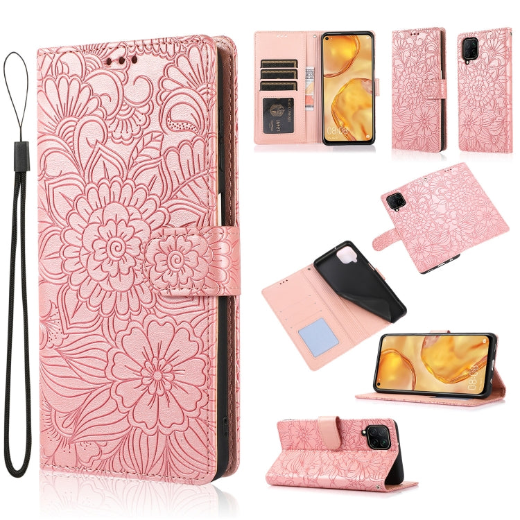 For Huawei P40 lite Skin Feel Embossed Sunflower Horizontal Flip Leather Case with Holder & Card Slots & Wallet & Lanyard
