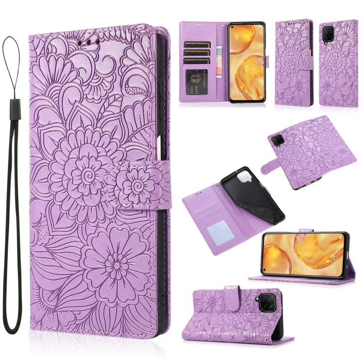 For Huawei P40 lite Skin Feel Embossed Sunflower Horizontal Flip Leather Case with Holder & Card Slots & Wallet & Lanyard