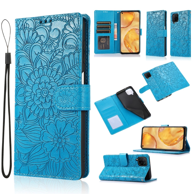 For Huawei P40 lite Skin Feel Embossed Sunflower Horizontal Flip Leather Case with Holder & Card Slots & Wallet & Lanyard
