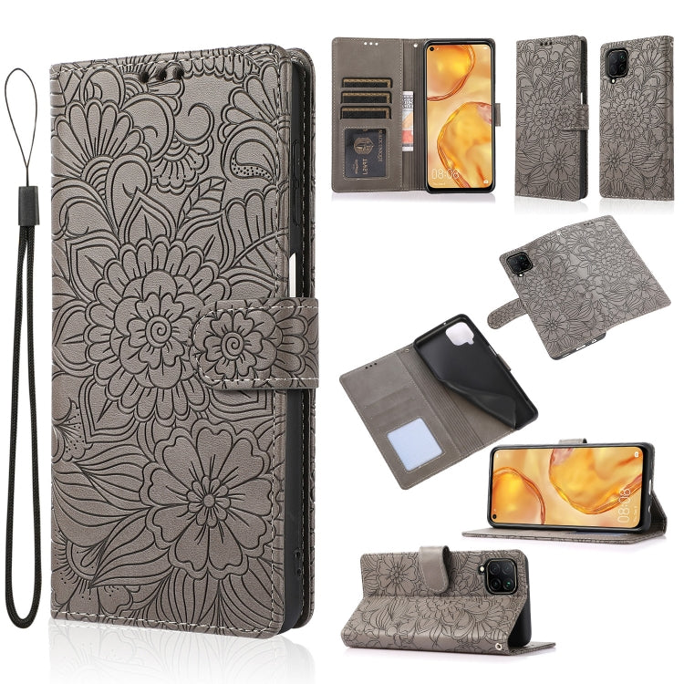 For Huawei P40 lite Skin Feel Embossed Sunflower Horizontal Flip Leather Case with Holder & Card Slots & Wallet & Lanyard