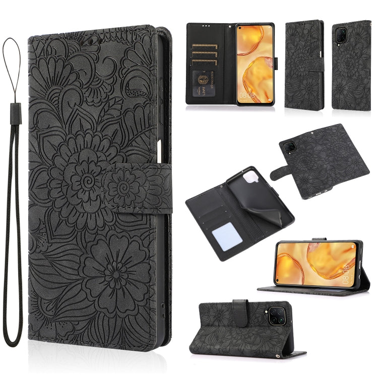For Huawei P40 lite Skin Feel Embossed Sunflower Horizontal Flip Leather Case with Holder & Card Slots & Wallet & Lanyard