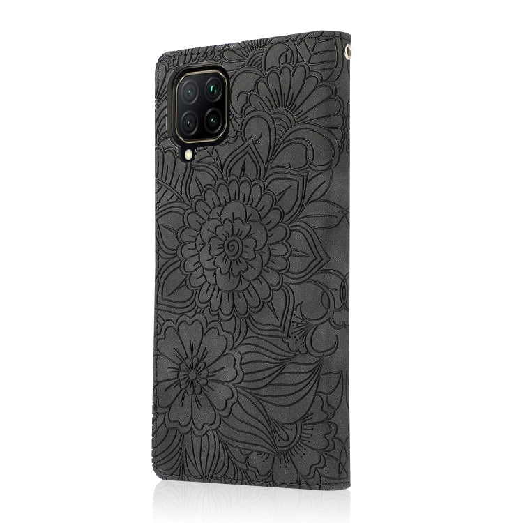 For Huawei P40 lite Skin Feel Embossed Sunflower Horizontal Flip Leather Case with Holder & Card Slots & Wallet & Lanyard