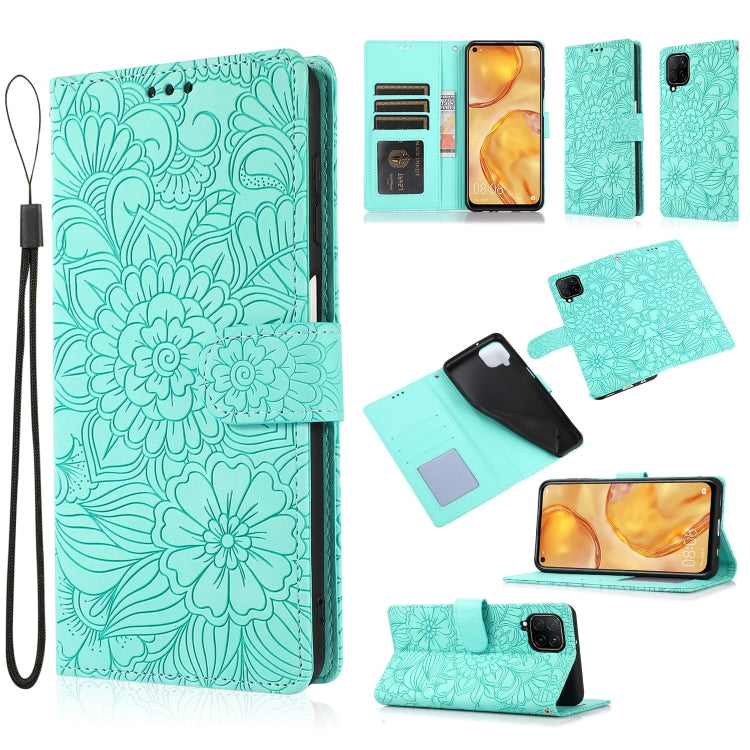 For Huawei P40 lite Skin Feel Embossed Sunflower Horizontal Flip Leather Case with Holder & Card Slots & Wallet & Lanyard