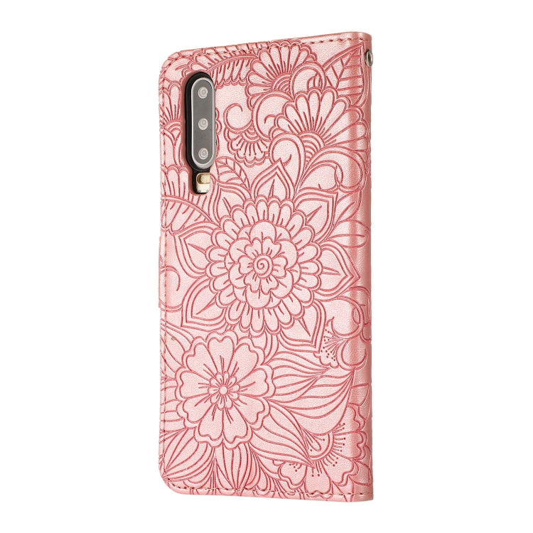 For Huawei P30 Skin Feel Embossed Sunflower Horizontal Flip Leather Case with Holder & Card Slots & Wallet & Lanyard