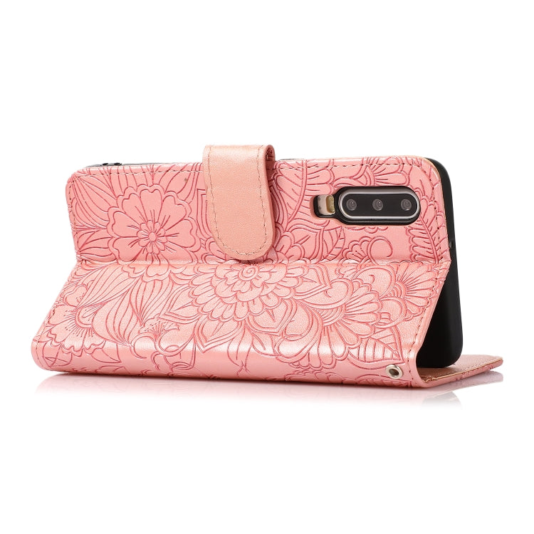 For Huawei P30 Skin Feel Embossed Sunflower Horizontal Flip Leather Case with Holder & Card Slots & Wallet & Lanyard