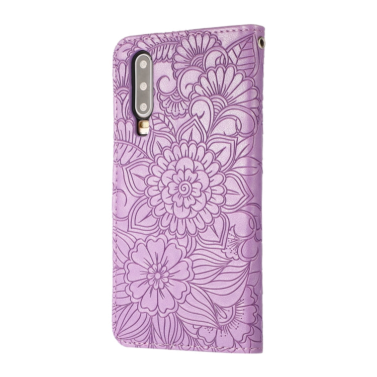 For Huawei P30 Skin Feel Embossed Sunflower Horizontal Flip Leather Case with Holder & Card Slots & Wallet & Lanyard