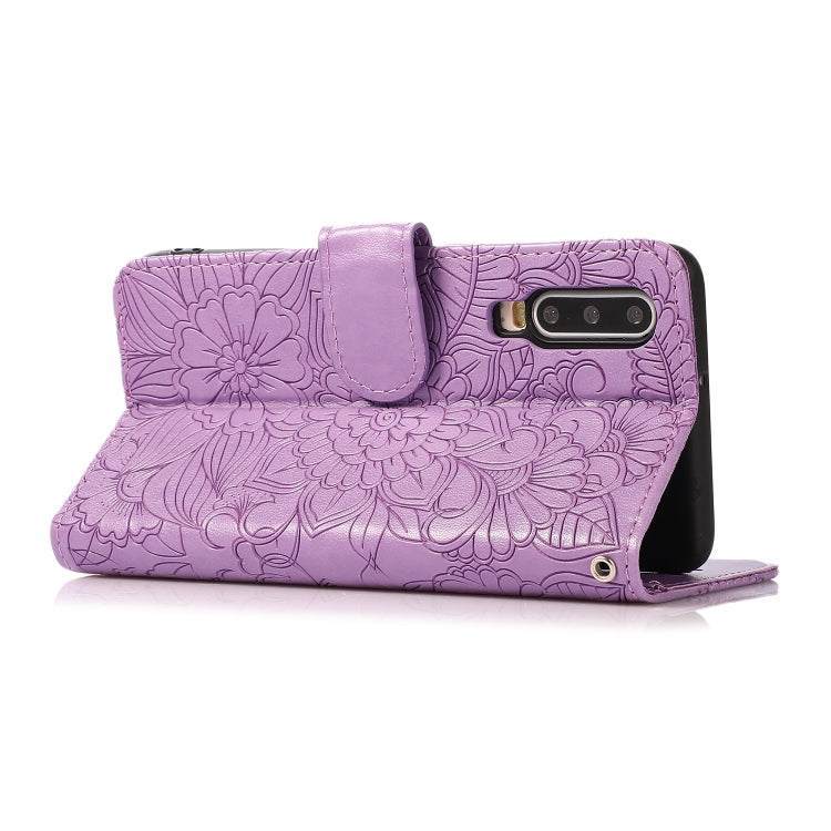For Huawei P30 Skin Feel Embossed Sunflower Horizontal Flip Leather Case with Holder & Card Slots & Wallet & Lanyard