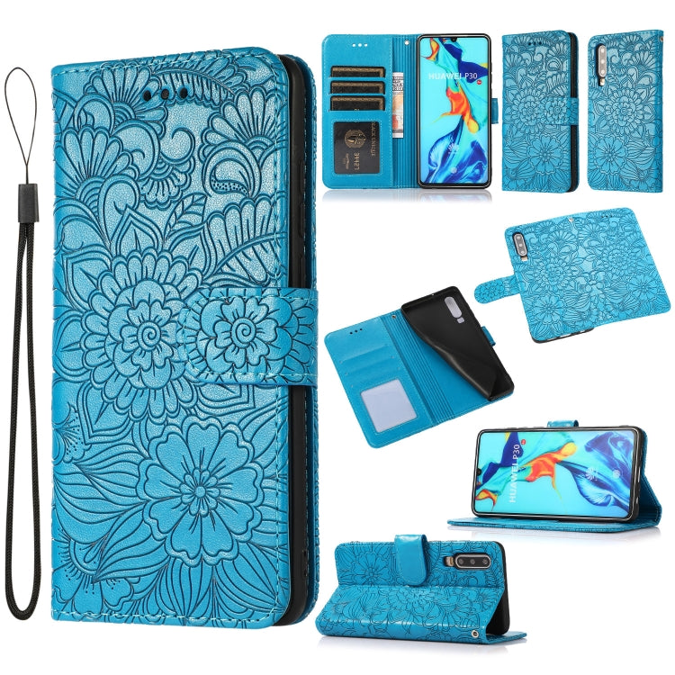 For Huawei P30 Skin Feel Embossed Sunflower Horizontal Flip Leather Case with Holder & Card Slots & Wallet & Lanyard